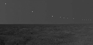 taken by the Surface Stereo Imager on board NASA's Phoenix Mars Lander, documents the passage of the midnight sun over several days.