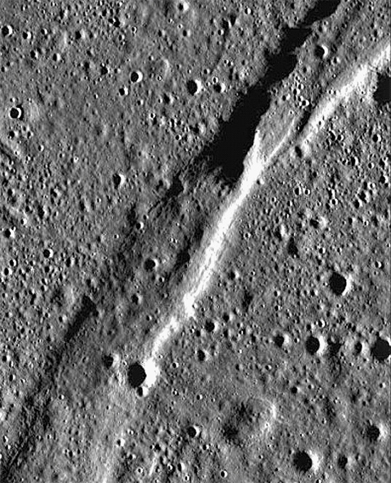 A portion of the Rimae Burg graben on the Moon