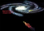 A massive cloud of hydrogen is pictured on a collision course