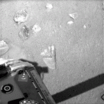 Trenches cut in the Martian soil by the robot scoop onboard the Phoenix lander.