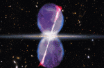 Gamma ray "bubbles" and a tilted jet are seen erupting from the center of the Milky Way in this artist's conception. Credit: David A. Aguilar/CfA