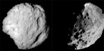 The surface of Comet Wild 2 (left). Saturn's moon Phoebe (right). Credit: NASA/JPL