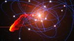 Simulated position of the gas cloud's orbit (shown in red). Credit: ESO/MPE/Marc Schartmann