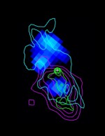 The Vela Pulsar Wind Nebula at hard X-ray energies (18 to 40 keV, blue), soft X-ray emissions (0.5 to 2 keV and 2.5 to 12 keV, green and cyan), and high energy gamma-rays (1 TeV and above, magenta). Credit: ESA/INTEGRAL/IBIS-ISGRI/F. Mattana et al./ROSAT/H.E.S.S. /Spacelab 2