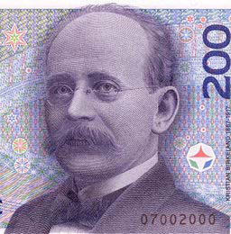 Kristian Birkeland's portrait from a 200 Kroner bank note