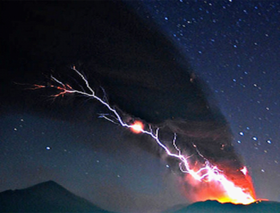 Volcano and lightning