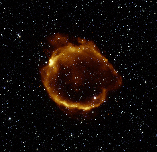 Composite x-ray and infrared image of a nearby purported supernova remnant
