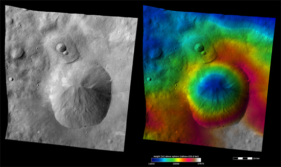 Albedo and elevation images for Oppia crater on Vesta