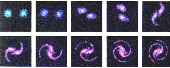 Supercomputer simulation of spiral galaxy formation by Anthony Peratt