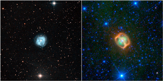 NGC 1514 in visible light (left) and infrared