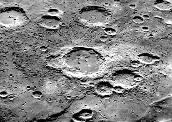 Firdousi, a rampart crater (center) on Mercury