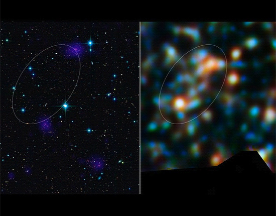 Clusters of galaxies on the same electric circuit. Credit: ESA/NASA/JPL-Caltech/CXC/McGill University