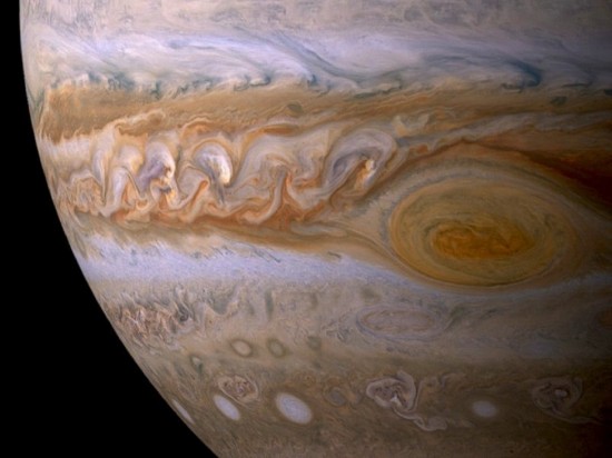 600 kilometer per hour winds on Jupiter. Credit: NASA/Cassini Mission.