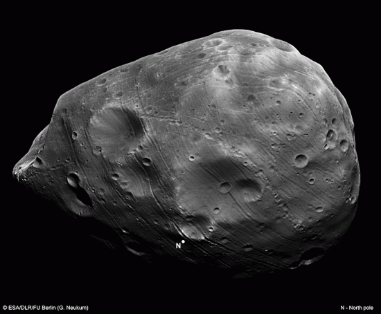 The north pole of Phobos. Credit: ESA/DLR/FU Berlin (G. Neukum)