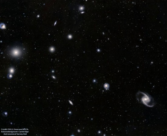 The Fornax galaxy cluster. ESO/J. Emerson/VISTA. Acknowledgment: Cambridge Astronomical Survey Unit.