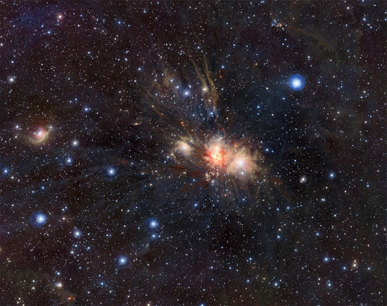 So-called "star-forming region" Monoceros R2 thought to be 2700 light-years from Earth. Credit: ESO/J. Emerson/VISTA. Acknowledgment: Cambridge Astronomical Survey Unit.