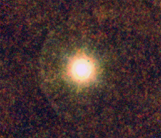 Image of CW Leonis, also known as IRC +10216, was obtained with the SPIRE and PACS instruments on the Herschel Space Observatory. It combines observations at wavelengths of 160 µm (blue; PACS), 250 µm (green; SPIRE) and 350 µm (red; SPIRE).