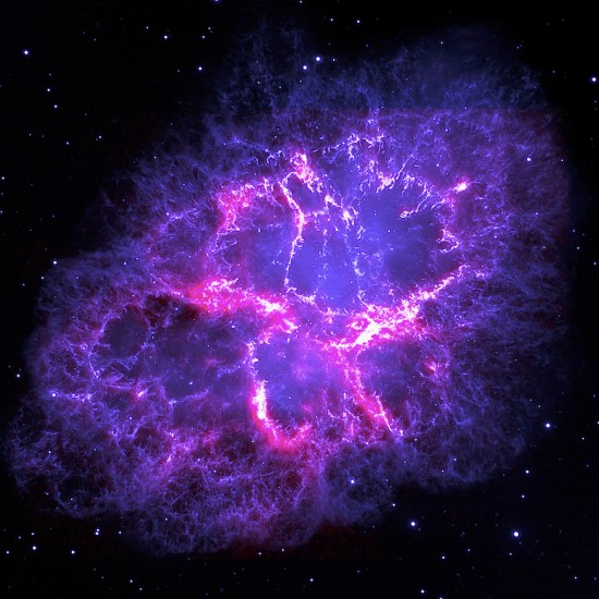 Herschel (red) and Hubble (blue) composite image of the Crab Nebula. Credit: ESA/Herschel/PACS/MESS Key Programme Supernova Remnant Team; NASA, ESA and Allison Loll/Jeff Hester (Arizona State University)