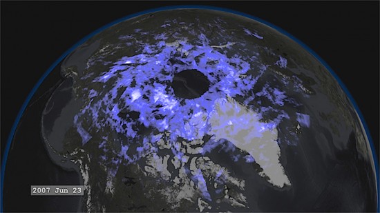 Noctilucent clouds over the Arctic. Credit: NASA/AIM