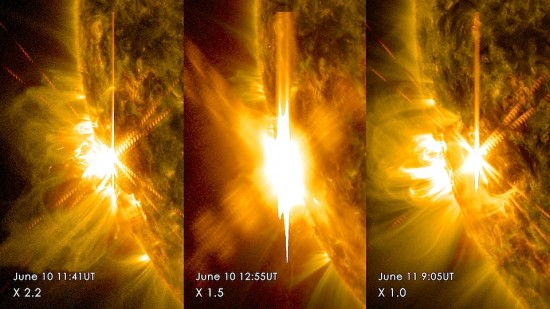 June 2014, the Sun emits 3 X-class solar flares in 24 hours. Credit: NASA/SDO