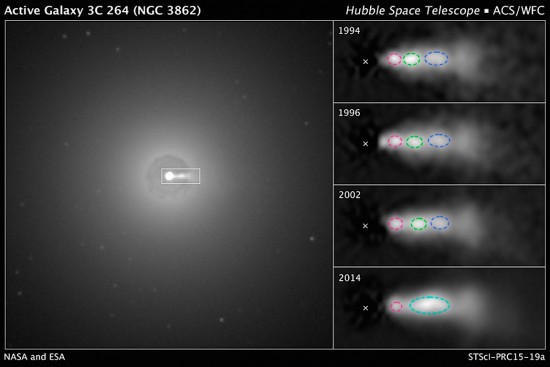 Active galaxy NGC 3862 showing bright knots in a collimated jet. Credit: NASA/ESA/E. Meyer (STScI).