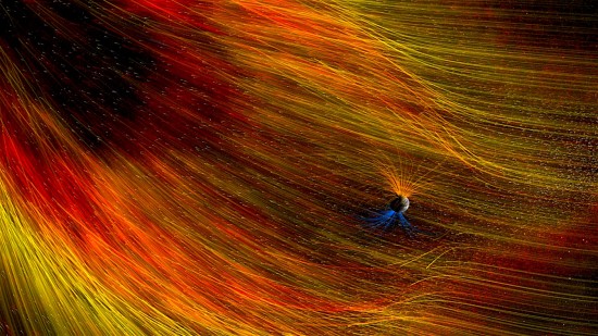 Earth's electromagnetic field immersed in solar plasma. Credit: NASA's Goddard Space Flight Center