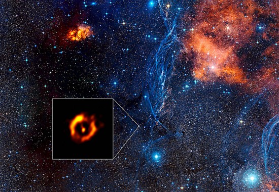 The dusty ring around the aging double star IRAS 08544-4431